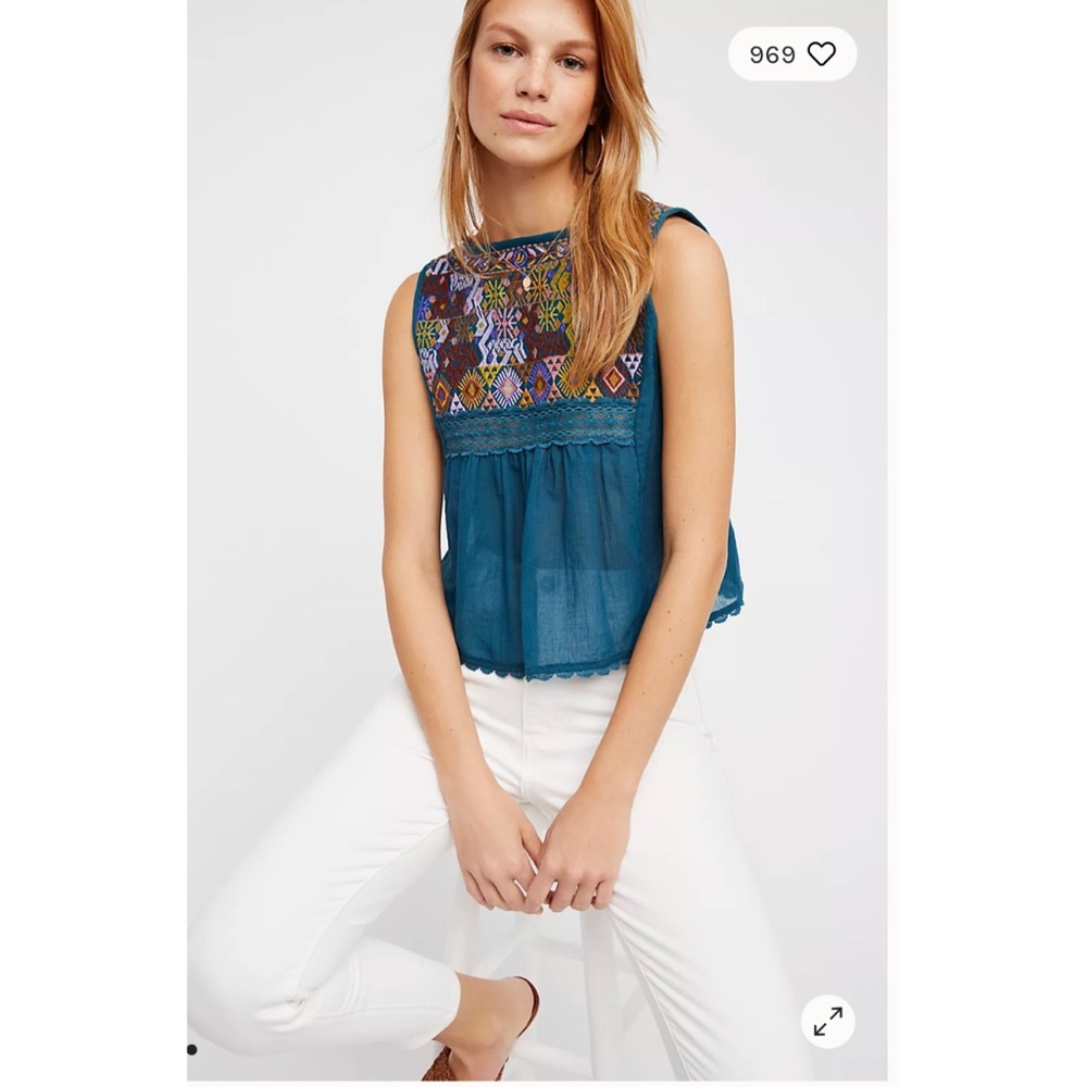 FREE PEOPLE Lohri Embroidered Peasant Blouse SMALL - Picture 3 of 7